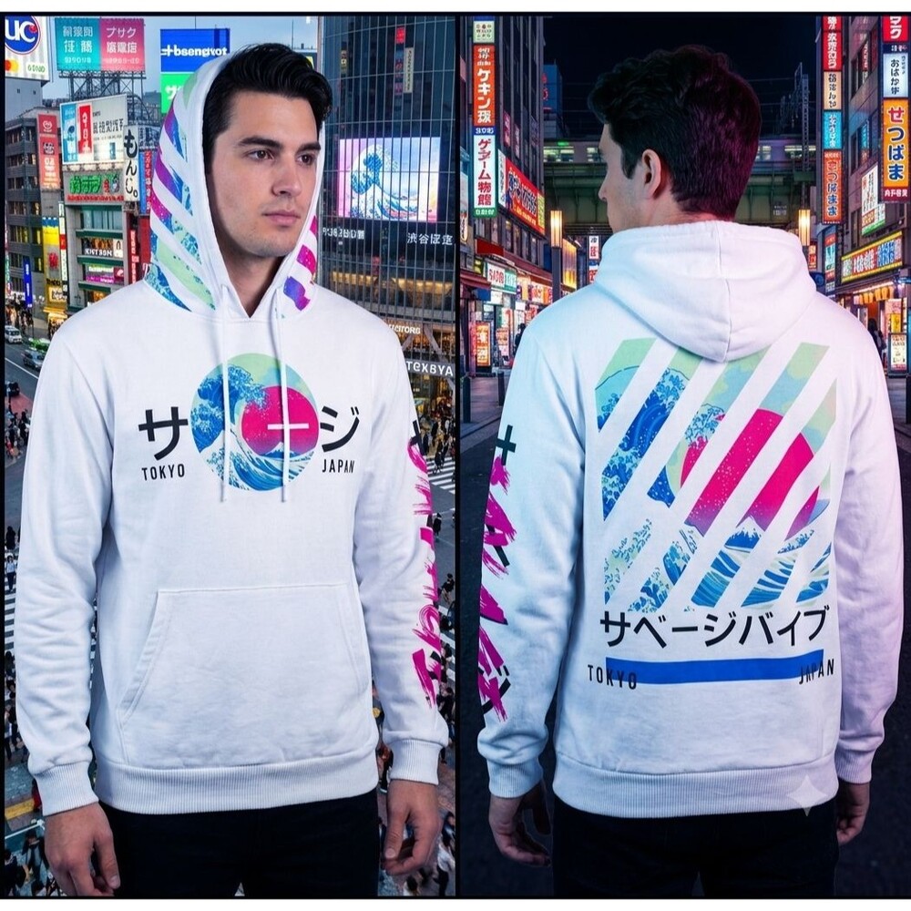 Fresh Laundry Men’s S Hoodie NWOT Tokyo Japan Great Wave Graphic Front Back Top